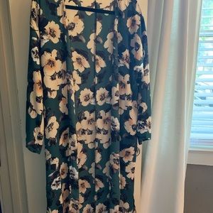 Pinkblush Green Floral Print Chiffon Long Cover Up
